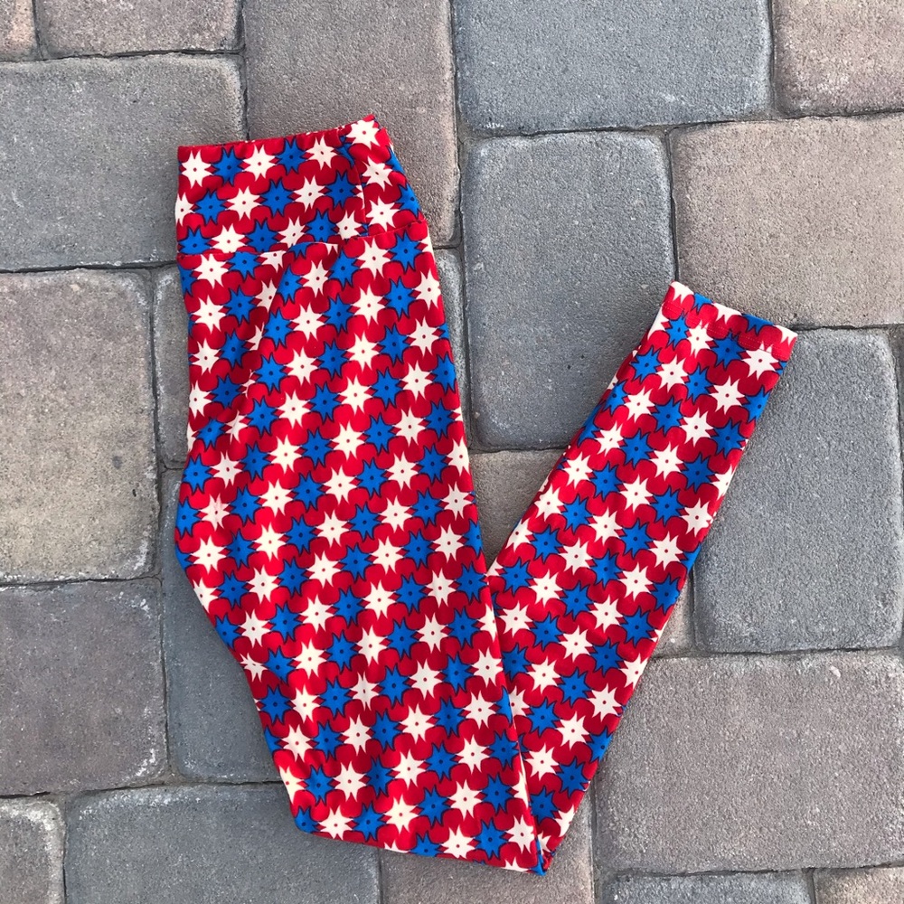 Lularoe Leggings Tights One Size 2 -10 Red White Blue Whimsy Festival Patriotic